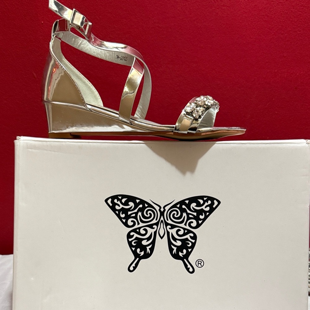 Marc Defang Elegant Silver Wedge Sandals